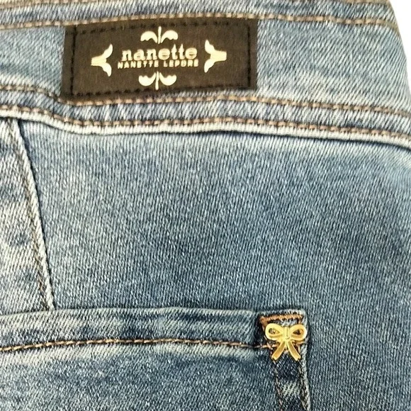 Nanette Lepore Jolie Super High Rise Wide Leg Jeans Med Wash Blue Petite 10P NEW - Picture 5 of 7